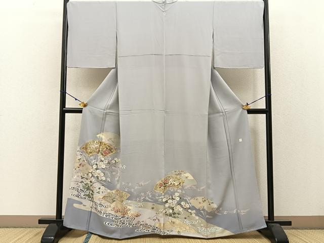平和屋着物●豪華色留袖　駒刺繍　飛鶴地紙花文　暈し染め　金彩　正絹　逸品　未使用　BAAW5032hj