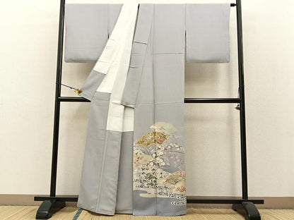平和屋着物●豪華色留袖　駒刺繍　飛鶴地紙花文　暈し染め　金彩　正絹　逸品　未使用　BAAW5032hj