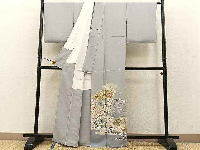 平和屋着物●豪華色留袖　駒刺繍　飛鶴地紙花文　暈し染め　金彩　正絹　逸品　未使用　BAAW5032hj