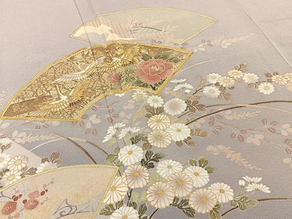 平和屋着物●豪華色留袖　駒刺繍　飛鶴地紙花文　暈し染め　金彩　正絹　逸品　未使用　BAAW5032hj