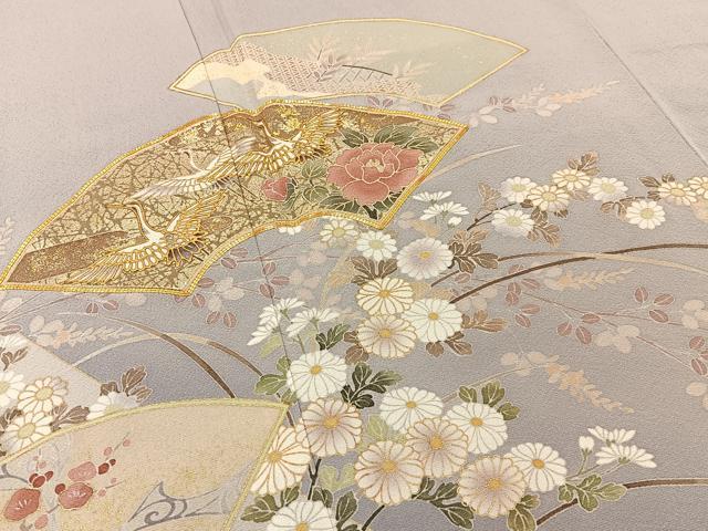 平和屋着物●豪華色留袖　駒刺繍　飛鶴地紙花文　暈し染め　金彩　正絹　逸品　未使用　BAAW5032hj