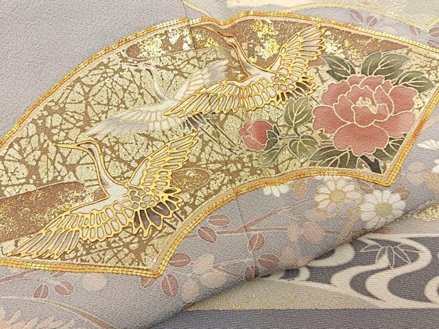平和屋着物●豪華色留袖　駒刺繍　飛鶴地紙花文　暈し染め　金彩　正絹　逸品　未使用　BAAW5032hj
