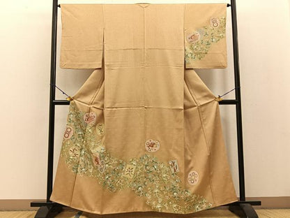平和屋着物●訪問着　駒刺繍　タツノオトシゴ　花唐草文　金彩　正絹　逸品　BAAW5034hj