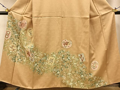 平和屋着物●訪問着　駒刺繍　タツノオトシゴ　花唐草文　金彩　正絹　逸品　BAAW5034hj