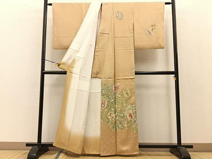 平和屋着物●訪問着　駒刺繍　タツノオトシゴ　花唐草文　金彩　正絹　逸品　BAAW5034hj