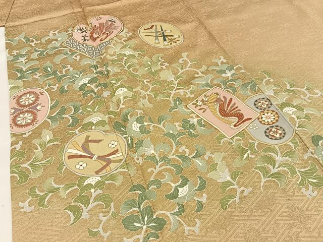 平和屋着物●訪問着　駒刺繍　タツノオトシゴ　花唐草文　金彩　正絹　逸品　BAAW5034hj
