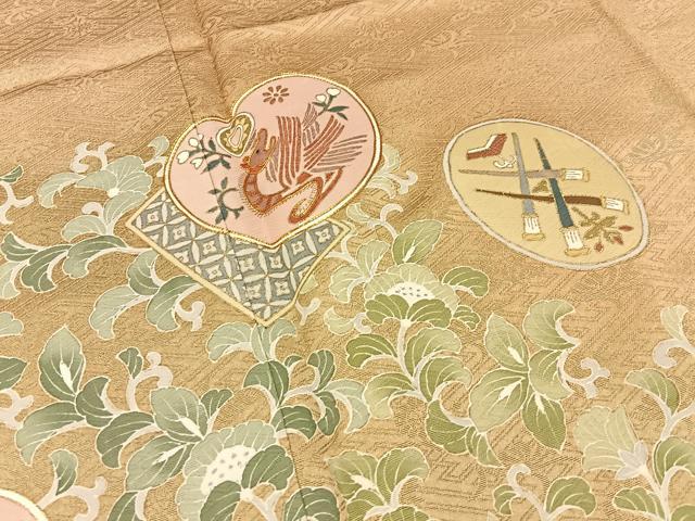 平和屋着物●訪問着　駒刺繍　タツノオトシゴ　花唐草文　金彩　正絹　逸品　BAAW5034hj