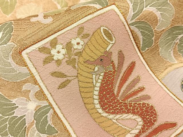 平和屋着物●訪問着　駒刺繍　タツノオトシゴ　花唐草文　金彩　正絹　逸品　BAAW5034hj