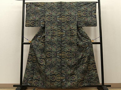 平和屋着物●本場大島紬　7マルキ　風景花文　正絹　逸品　BAAW5037hj