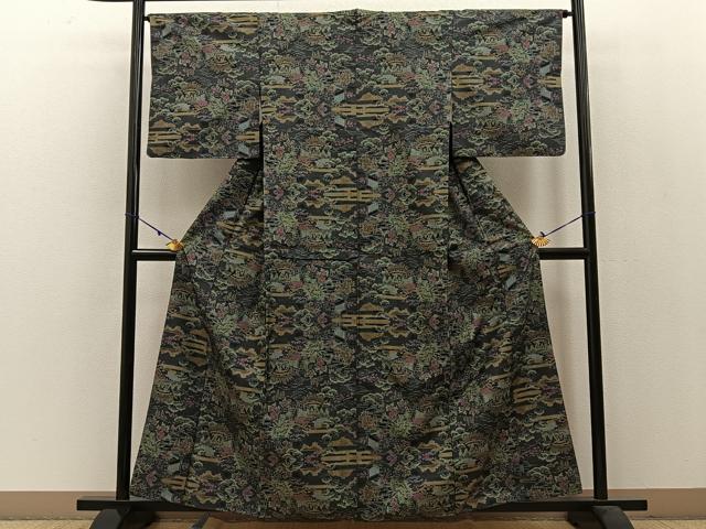 平和屋着物●本場大島紬　7マルキ　風景花文　正絹　逸品　BAAW5037hj