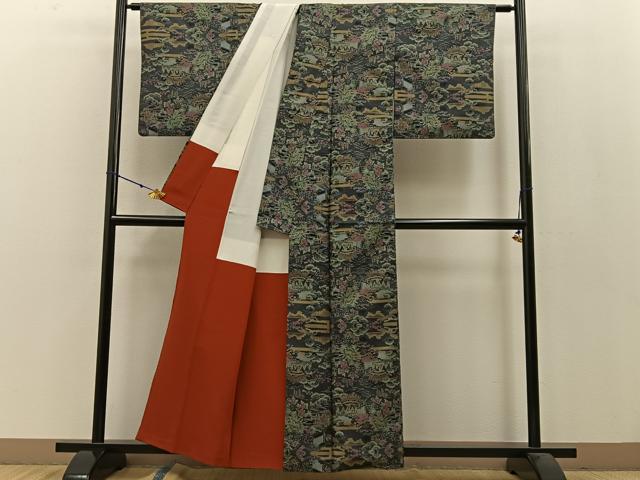 平和屋着物●本場大島紬　7マルキ　風景花文　正絹　逸品　BAAW5037hj 平和屋着物○本場大島紬 7マルキ 風景花文 正絹 逸品 BAAW5037hj