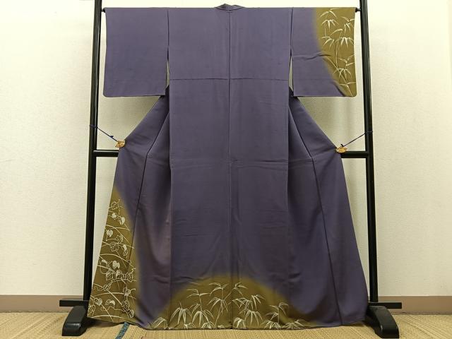 平和屋着物●訪問着　紬地　蔦の葉笹文　正絹　逸品　BAAW5038hj 平和屋着物○訪問着 紬地 蔦の葉笹文 正絹 逸品 BAAW5038hj