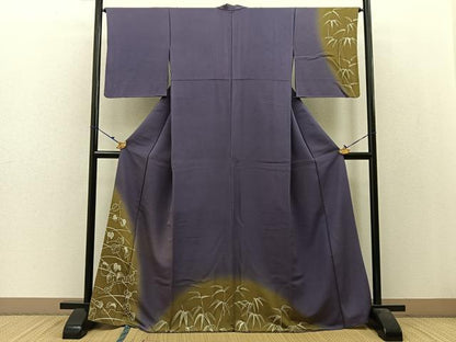 平和屋着物●訪問着　紬地　蔦の葉笹文　正絹　逸品　BAAW5038hj