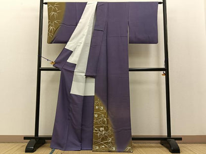 平和屋着物●訪問着　紬地　蔦の葉笹文　正絹　逸品　BAAW5038hj