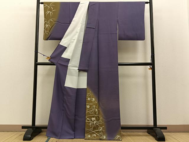 平和屋着物●訪問着　紬地　蔦の葉笹文　正絹　逸品　BAAW5038hj