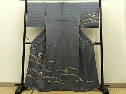 平和屋着物●訪問着　駒刺繍　銀杏花文　金銀彩　正絹　逸品　BAAW5040hj