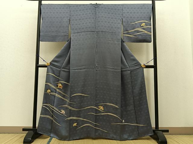 平和屋着物●訪問着　駒刺繍　銀杏花文　金銀彩　正絹　逸品　BAAW5040hj