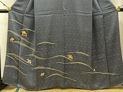 平和屋着物●訪問着　駒刺繍　銀杏花文　金銀彩　正絹　逸品　BAAW5040hj