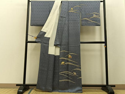 平和屋着物●訪問着　駒刺繍　銀杏花文　金銀彩　正絹　逸品　BAAW5040hj