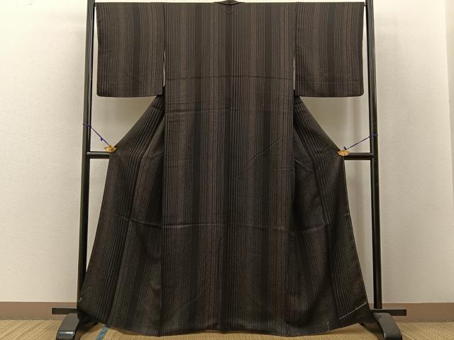 平和屋着物●上質な小紋　縞　黒地　正絹　逸品　未使用　BAAW5044hj