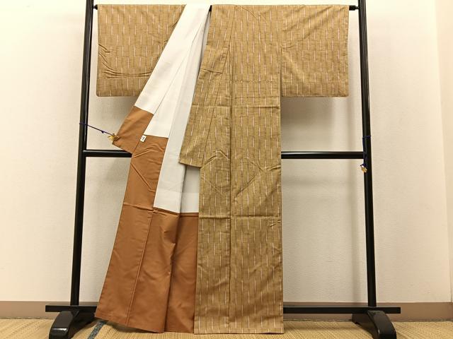 平和屋着物●ぜんまい紬　間道　正絹　逸品　BAAW5045hj 平和屋着物○ぜんまい紬 間道 正絹 逸品 BAAW5045hj