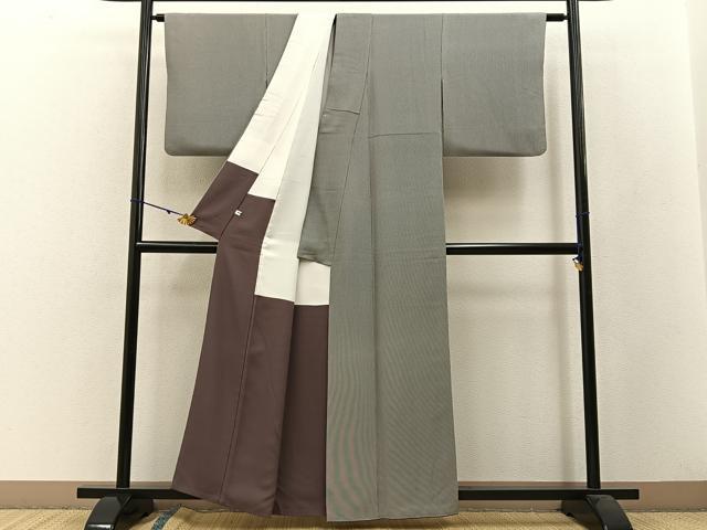 平和屋着物●伝統工芸士　保科　江戸小紋　万筋　濃色×紫水晶色　正絹　逸品　BAAW5051hj