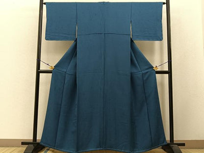 平和屋着物●上質な色無地　菊地紋　藍色　正絹　逸品　未使用　BAAW5052hj