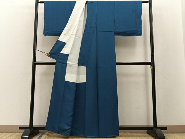 平和屋着物●上質な色無地　菊地紋　藍色　正絹　逸品　未使用　BAAW5052hj 平和屋着物○上質な色無地 菊地紋 藍色 正絹 逸品 未使用