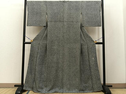 平和屋着物●上質な小紋　作家物　たたき染め　黒地　正絹　逸品　BAAW5053hj