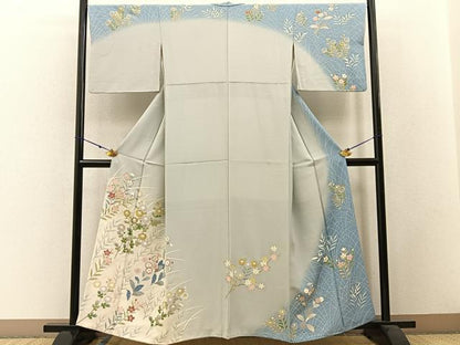 平和屋着物●訪問着 刺繍 草花文 暈し染め 金彩 正絹 逸品 BAAW5056hj