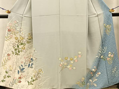 平和屋着物●訪問着 刺繍 草花文 暈し染め 金彩 正絹 逸品 BAAW5056hj