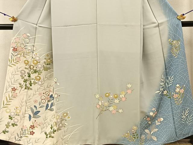 平和屋着物●訪問着 刺繍 草花文 暈し染め 金彩 正絹 逸品 BAAW5056hj