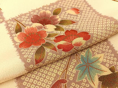 平和屋着物●上質な小紋 市松草花文 金彩 正絹 逸品 BAAW5058hj