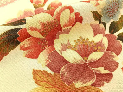 平和屋着物●上質な小紋 市松草花文 金彩 正絹 逸品 BAAW5058hj