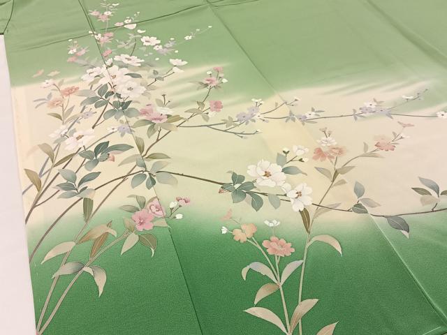 平和屋着物●訪問着 友禅 作家物 枝花文 暈し染め 正絹 逸品 未使用 BAAW5060hj