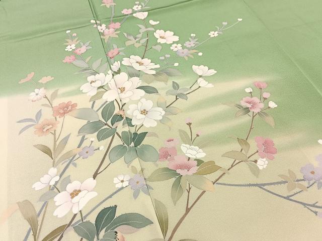 平和屋着物●訪問着 友禅 作家物 枝花文 暈し染め 正絹 逸品 未使用 BAAW5060hj