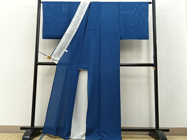 平和屋着物＊夏物 色無地 絽 青藍色 正絹 逸品 BAAW5061hj