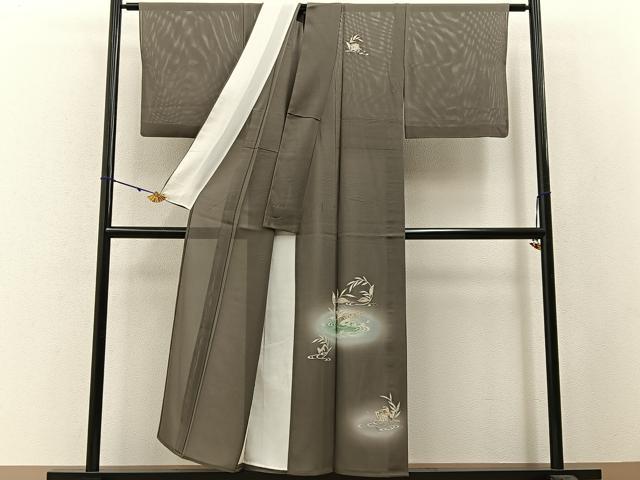 平和屋着物＊夏物　訪問着　絽　源氏車　流水横笛草花文　蛍暈し　金彩　正絹　逸品　BAAW5066hj