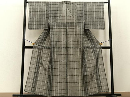 平和屋着物＊夏物　本場琉球絣　夏琉球　格子柄　正絹　逸品　BAAW5067hj