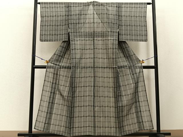 平和屋着物＊夏物　本場琉球絣　夏琉球　格子柄　正絹　逸品　BAAW5067hj