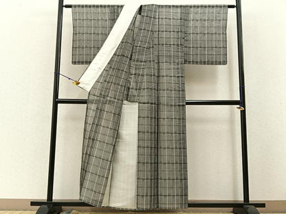 平和屋着物＊夏物　本場琉球絣　夏琉球　格子柄　正絹　逸品　BAAW5067hj