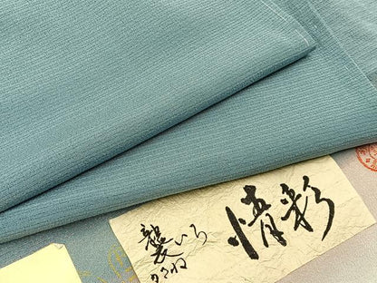 平和屋着物＊夏物 色無地 絽縮緬 作家物 堅牢染 襲いろ情彩 秘色色 反端付き 正絹 逸品 未使用 BAAW5069hj