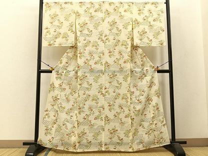 平和屋着物＊夏物 小紋 絽 手描き 籬草花文 正絹 逸品 BAAW5072hj