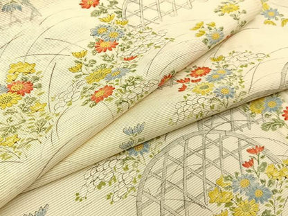 平和屋着物＊夏物 小紋 絽 手描き 籬草花文 正絹 逸品 BAAW5072hj