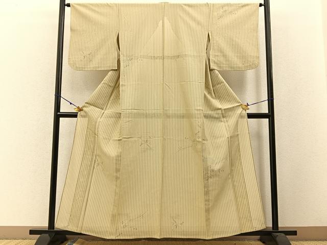 平和屋着物＊夏物 小紋 もじり織 草花文 間道 正絹 逸品 BAAW5073hj
