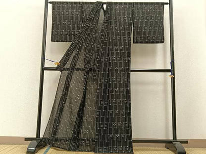 平和屋着物＊夏物　本場琉球絣　夏琉球　黒地　正絹　逸品　BAAW5074hj