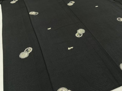 平和屋着物＊夏物 小紋 絽 花絵皿 成り物 黒緑色地 正絹 逸品 BAAW5075hj