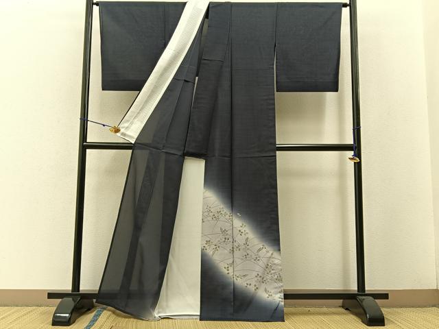 平和屋着物＊夏物 訪問着 紗紬 刺繍 萩 金糸 正絹 逸品 BAAW5078hj