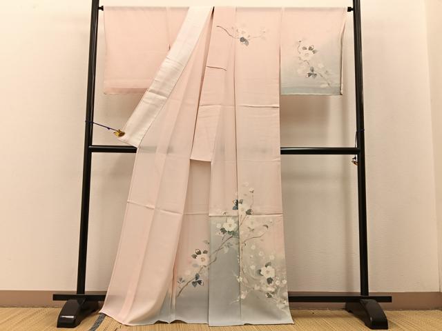 平和屋着物＊夏物 訪問着 絽 友禅 白椿に梅 暈し染め 正絹 逸品 未使用 BAAW5080hj