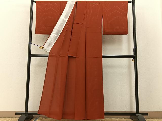平和屋着物＊夏物 色無地 絽 赤丹色 正絹 逸品 BAAW5085hj
